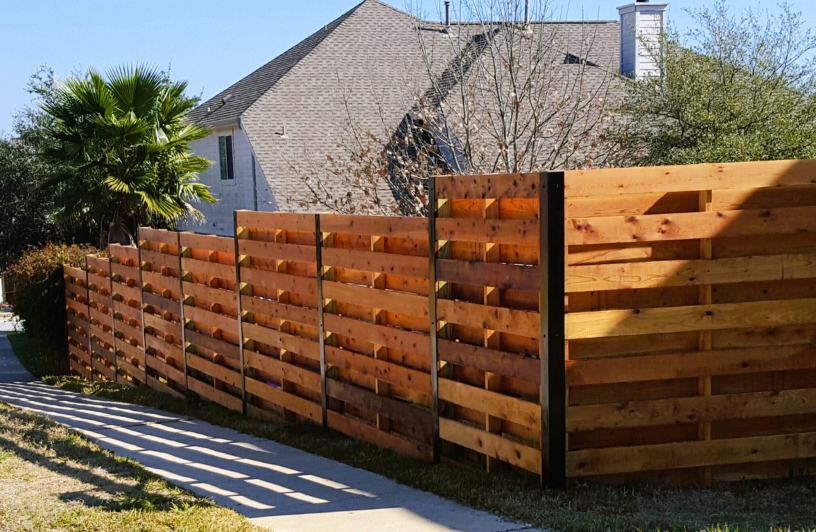 Professional fence installation with modern horizontal wood design in Hacienda Heights, CA